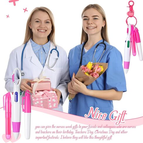 Geyoga 36 Pcs 9 Set Mini Highlighter Nurse Pen Pack Set Nurse Pens for Badge Include 9 Mini Highlighters, 9 Marker, 9 Retractable Ballpoint, 9 Nursing Keychain Gifts(Pink) in Saudi Arabia