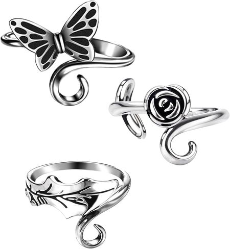Dimeho 3 Pack Adjustable Knitting Rings Crochet Yarn Guide Holder Cute Cat Finger Loop Wide Open Weaving Hook Braided Thimble Knit Accessories for DIY Craft Sweater Handicrafts (Silver, Black) in Kuwait