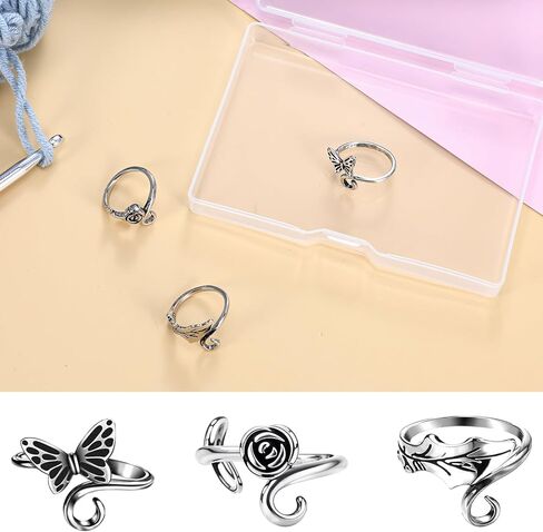 Dimeho 3 Pack Adjustable Knitting Rings Crochet Yarn Guide Holder Cute Cat Finger Loop Wide Open Weaving Hook Braided Thimble Knit Accessories for DIY Craft Sweater Handicrafts (Silver, Black) in Kuwait