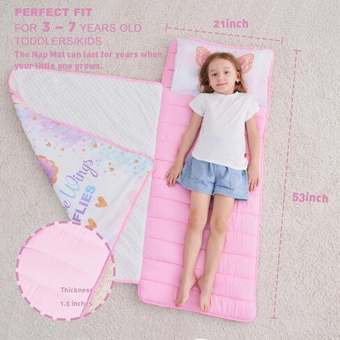Extra Large Toddler Nap mat by Cokouchyi, Toddler Sleeping Bag with Removable Pillow, Measures 53 x 21 x 1.5 Inches, Sleeping Mat, Ideal for Daycare and Preschool Kindergarten in Saudi Arabia