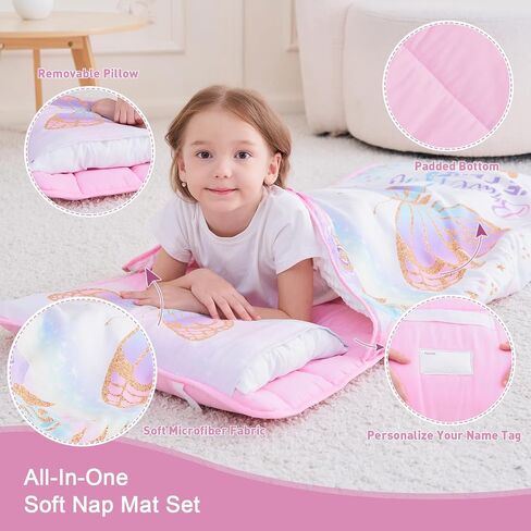Extra Large Toddler Nap mat by Cokouchyi, Toddler Sleeping Bag with Removable Pillow, Measures 53 x 21 x 1.5 Inches, Sleeping Mat, Ideal for Daycare and Preschool Kindergarten in Saudi Arabia