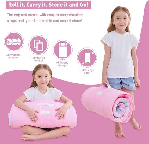 Extra Large Toddler Nap mat by Cokouchyi, Toddler Sleeping Bag with Removable Pillow, Measures 53 x 21 x 1.5 Inches, Sleeping Mat, Ideal for Daycare and Preschool Kindergarten in Saudi Arabia