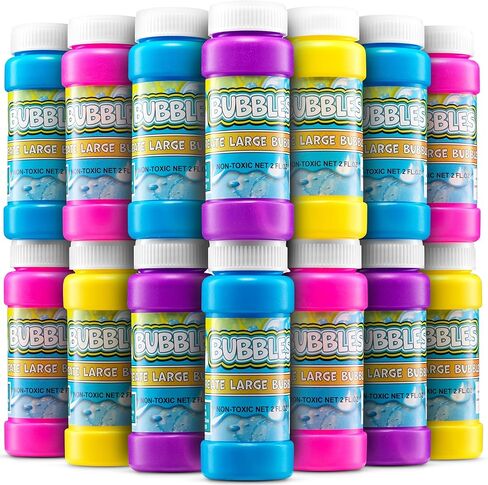 Party Bubbles for Kids - (Bulk Pack of 24) 2-oz Bubbles Bulk Solution with Bubble Wands Assorted Neon Colors for Outdoor Toys Summer Games, Birthday Kids Party Favors, & Goodie Bags Stuffers for Kids in Saudi Arabia