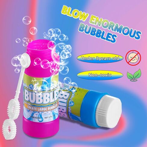 Party Bubbles for Kids - (Bulk Pack of 24) 2-oz Bubbles Bulk Solution with Bubble Wands Assorted Neon Colors for Outdoor Toys Summer Games, Birthday Kids Party Favors, & Goodie Bags Stuffers for Kids in Saudi Arabia