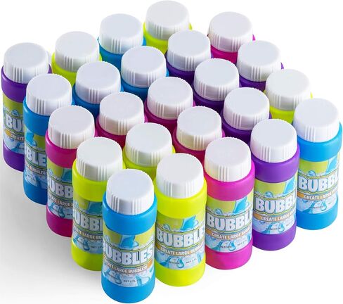 Party Bubbles for Kids - (Bulk Pack of 24) 2-oz Bubbles Bulk Solution with Bubble Wands Assorted Neon Colors for Outdoor Toys Summer Games, Birthday Kids Party Favors, & Goodie Bags Stuffers for Kids in Saudi Arabia