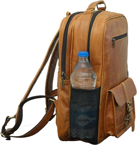 Genuine Leather 15.6" Laptop Bag Backpack Rucksack Shoulder Travel Daypack (Tan Brown) in Saudi Arabia