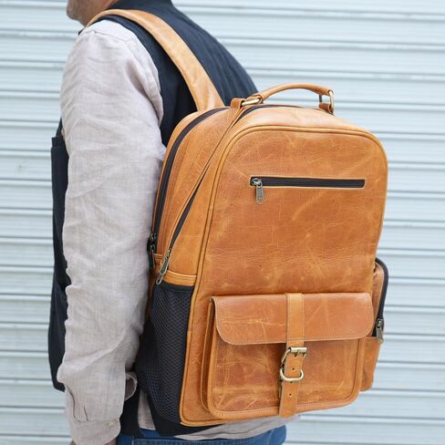 Genuine Leather 15.6" Laptop Bag Backpack Rucksack Shoulder Travel Daypack (Tan Brown) in Saudi Arabia