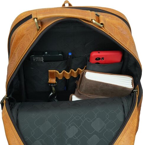 Genuine Leather 15.6" Laptop Bag Backpack Rucksack Shoulder Travel Daypack (Tan Brown) in Saudi Arabia