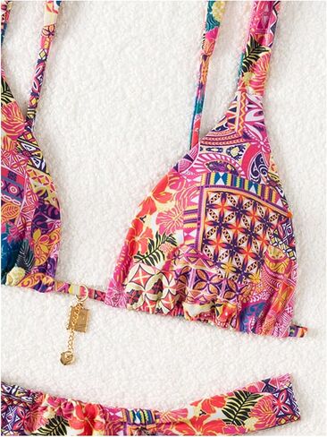 MakeMeChic Women's Two Piece Bathing Suit Floral Triangle Swimsuit High Cut Tie Side Bikini Sets in Kuwait