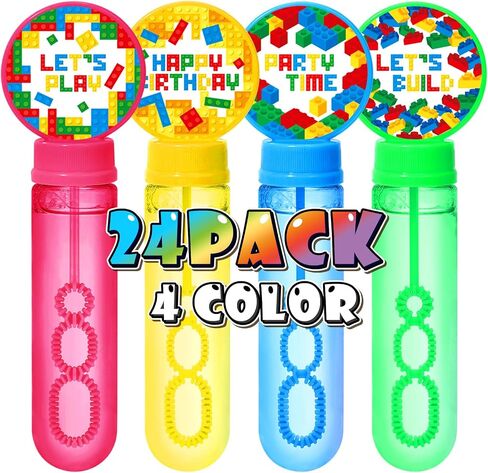 24 Pcs Building Blocks Bubbles Party Favors Birthday Supplies for Kids Mini Bubble Wands Bulk Box Boy Toy Gift Valentines Day Easter Prize Goodie Bag Stuffers Pinata Fillers Blocks Party Favors in Saudi Arabia