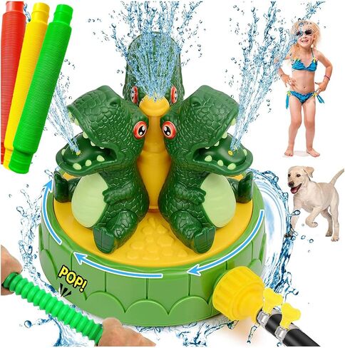 Water Sprinkler for Kids Outdoor Play - Dinosaur Sprinkler For Kids Water Play Sprinkler for Yard Outdoor Activities Summer Fun Water Spray Toy For Toddlers with 2 Hose Clamp 3 PopTube Pets Boys Girls in Saudi Arabia