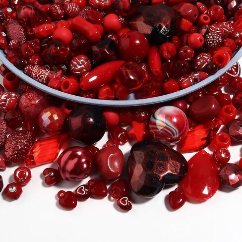 Chuyau230pcs Red Aesthetic Acrylic Assorted Beads Cute Beads for Bracelets Acrylic Charms Kawaii Beads for Jewelry Making Beads Bulk for Keychain Making Necklaces DIY Crafts in Kuwait