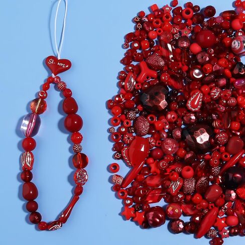Chuyau230pcs Red Aesthetic Acrylic Assorted Beads Cute Beads for Bracelets Acrylic Charms Kawaii Beads for Jewelry Making Beads Bulk for Keychain Making Necklaces DIY Crafts in Kuwait