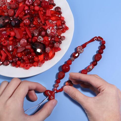 Chuyau230pcs Red Aesthetic Acrylic Assorted Beads Cute Beads for Bracelets Acrylic Charms Kawaii Beads for Jewelry Making Beads Bulk for Keychain Making Necklaces DIY Crafts in Kuwait
