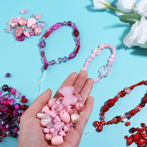 Chuyau230pcs Red Aesthetic Acrylic Assorted Beads Cute Beads for Bracelets Acrylic Charms Kawaii Beads for Jewelry Making Beads Bulk for Keychain Making Necklaces DIY Crafts in Kuwait