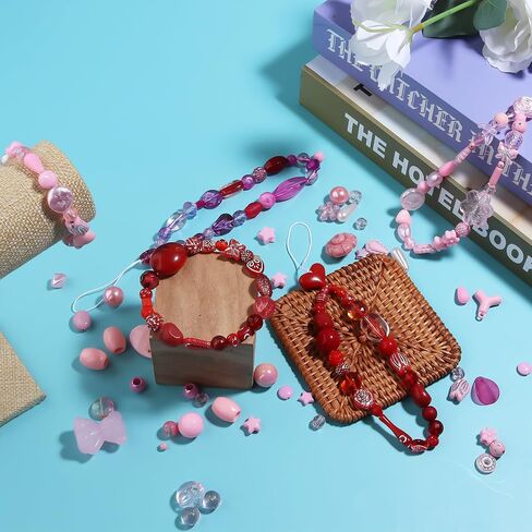 Chuyau230pcs Red Aesthetic Acrylic Assorted Beads Cute Beads for Bracelets Acrylic Charms Kawaii Beads for Jewelry Making Beads Bulk for Keychain Making Necklaces DIY Crafts in Kuwait