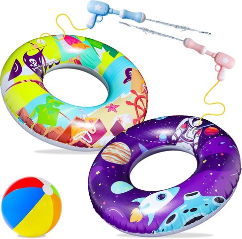 FindUWill Pool Floats with Water Guns Kids, Inflatable Pool Swim Tubes with Beach Ball, Pool Floaties Toys Inner Tube with Squirt Guns for Kids Ages 8-12, Beach Swimming Party Toys for Adults in Kuwait