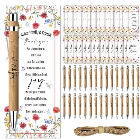 30 Pcs Baby Shower Gifts for Guests, Baby Shower Sets, Included Bamboo Pens Greeting Cards, Gender Reveal Souvenirs Prizes, Baby in Bloom Baby Shower Decor in Saudi Arabia