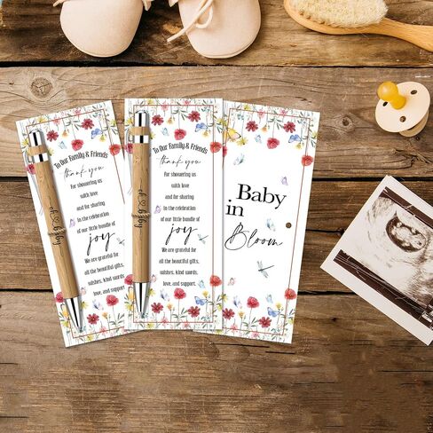 30 Pcs Baby Shower Gifts for Guests, Baby Shower Sets, Included Bamboo Pens Greeting Cards, Gender Reveal Souvenirs Prizes, Baby in Bloom Baby Shower Decor in Saudi Arabia