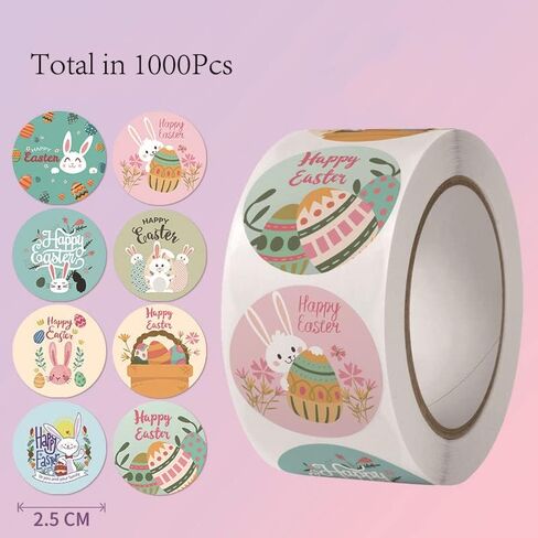 ملصقات Toobeit 1000pcs لعيد الفصح ملصقات Easter Eggs Roll ملصقات مزخرفة ذاتية اللصق لمستلزمات الحفلات in Kuwait