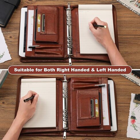 KISSKI Small A5 Planner Binder Portfolio for Men, 6 Ring Leather Zippered Padfolio Organizer with 1pc Notepad, Resume Document Folders for 5.5 x 8.5 Notepad, Tablet for iPad Mini/iPad Air 2, Black in Kuwait