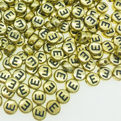 200Pcs Round Ancient Gold Letter E Beads,4x7mm Flat Vowel Letter-E Beads for Bracelets,Alphabet Beads for Jewelry Making DIY Necklaces Crafts Supply(Gold-E) in Saudi Arabia