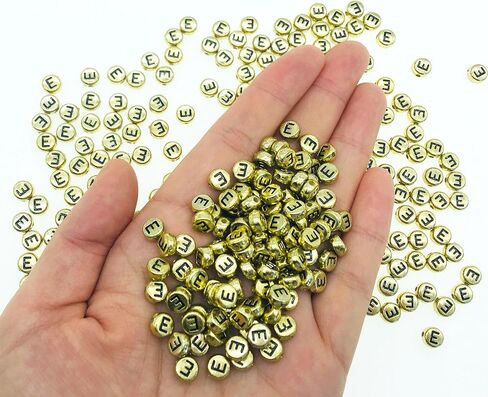 200Pcs Round Ancient Gold Letter E Beads,4x7mm Flat Vowel Letter-E Beads for Bracelets,Alphabet Beads for Jewelry Making DIY Necklaces Crafts Supply(Gold-E) in Saudi Arabia