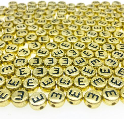 200Pcs Round Ancient Gold Letter E Beads,4x7mm Flat Vowel Letter-E Beads for Bracelets,Alphabet Beads for Jewelry Making DIY Necklaces Crafts Supply(Gold-E) in Saudi Arabia