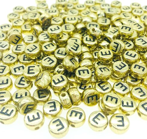 200Pcs Round Ancient Gold Letter E Beads,4x7mm Flat Vowel Letter-E Beads for Bracelets,Alphabet Beads for Jewelry Making DIY Necklaces Crafts Supply(Gold-E) in Saudi Arabia