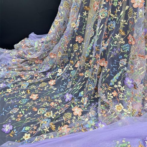 النسيج الدانتيل المطرز ، عرض 59 "نسيج تطريز شبكية زهرية ملونة من الفناء ، نسيج الدانتيل الناعم لخياطة ديي ملابس مخصصة لباس المنزل ديكور المنزل (المشمش ، 2 ياردة) in Kuwait