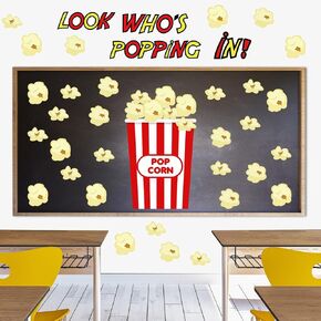 TaoBary Popcorn Crayon Bulletin Board Decor - 20 x 27 Inch Bucket Background with Cutouts & Accents for School Classroom Door Wall