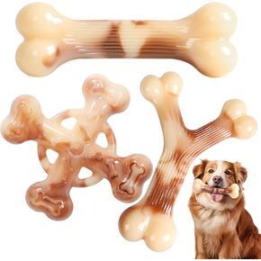 Dog Chew Bones for Aggressive Chewers, 3 Pcs Tough Nylon Chew Toys for Small, Medium and Large Dogs, Interactive Durable Toys for Teeth Cleaning and Anxiety Relief, Ideal for 18 to 60 lbs