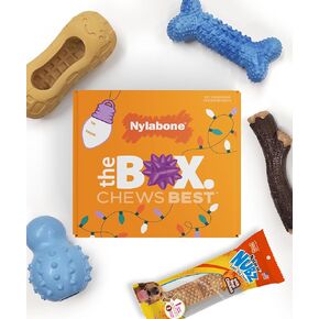 Nylabone Dog Gift Box, Includes 3 Strong Chew Toys and 1 Natural Treat, Gifts for Dogs, Large - Up to 50 lbs, 4 Pack