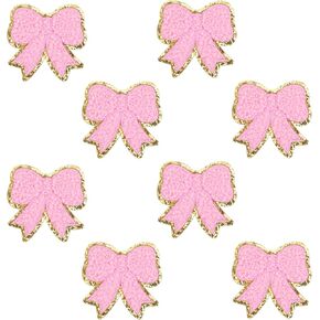 8 Pcs Bow Patches Pink Bow Iron on Patch Coquette Chenille Patches Iron on Cute Iron on Bow Patch for Clothes Hat Bag DIY Accessories