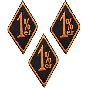 3 PCS 1% er One Percenter Embroidered Iron On Patches Punk Biker Vest Clothing Fabric Badge, Black, Orange, S_Logo_001