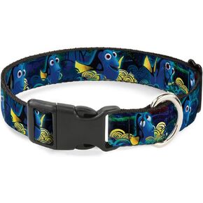 Buckle-Down Plastic Clip Collar - Dory Poses/Swirls Blues/Yellows - 1/2" Wide - Fits 8-12" Neck - Medium