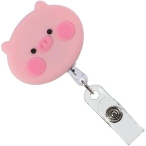 Pink Pig Retractable Badge Reel, Name Card Holder Keys Lanyard, Bunny Chest Card ID Card Clips, Work Card Clip, Cute Nurse Badge Holder Identification Badges and Supplies Car Keychains Car Accessories