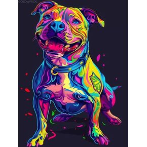 مجموعات فنية من Goldyyfrog للماس للبالغين Neon Pop Art Pitbull 5D Dimond Painting Kits للبالغين المبتدئين ، وأطقم الماس الدائرية لديكور الجدار المنزلي ، هدية للنساء 30x40 سم