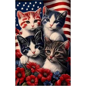 EVECILOO DIY 4th of July Diamond Art Painting Kits, Cute Cat Patriotic Diamond Art by Number Kit, Celebrate American Flag Crystal Beginner Arts Crafts Home Wall Decor Gifts (American Cat)