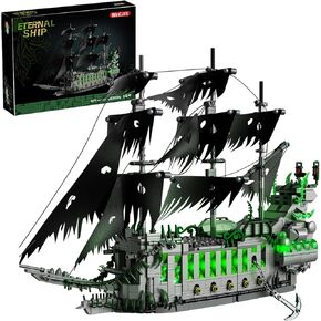 1573 Pcs Pirate Ship Building Set with LED Light,STEM Ghost Ship Flying Dutchman Building Toy,Model Boat Mini Brick Kit Home Office Decor,Halloween Easter Gift for Adults Boys Kids Ages 14+