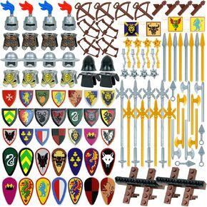 Medieval Knights Weapons Armor Pack,Building Blocks Accesories Kits, Helmet Swords Shield Bow Arrow Toys for Bricks Figures, Soldier Castle Equipment Bricks Sets for Kids