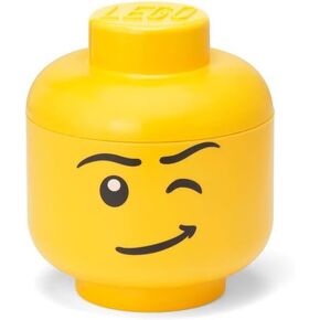 Room Copenhagen LEGO Storage Head Small, Stackable Storage Box, 6.3 x 6.3 x 7.28 in., Winking Boy
