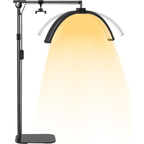 28 inch Half Moon Light - Dimmable LED Floor Lamp Lash Light for Eyelash Extensions Tattoo Artists Esthetician, Foldable Eyelash Tech Lamp - Cool/Warm Lighting, Adjustable Brightness & Height