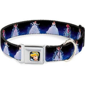 Disney Pet Collar, Dog Collar Metal Seatbelt Buckle, Cinderella Transformation Blue Fade, 15 to 24 Inches 1.0 Inch Wide