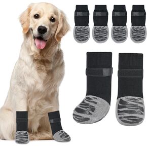 4-Pack Non-Slip Dog Socks for Hardwood Floors with Grippers to Prevent Paw Licking, Non-Slip Dog Socks to Protect Paws, Adjustable Pet Paw Protectors (L)