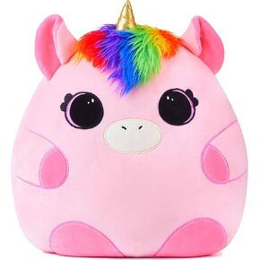Large Unicorn Plush Pillow Stuffed Animal Toy,Big Size Cute Soft 13" Fat Kawaii Hugging Cuddle Huggable Plushie,Gift for Kids (Unicorn)