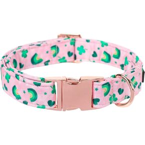 Maca Bates St Patricks Day Dog Collar Irish Clover Dogs Collars Black and White Soft Adjustable Durable Saint Patrick's Shamrock Spring Gift for Small Medium Large Girl Boy Male Female Puppy Pet