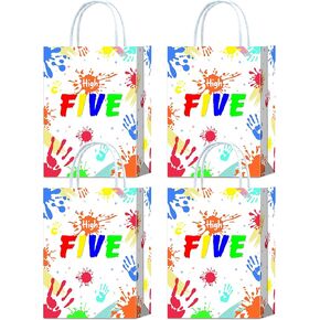 16 Pieces High Five Birthday Party Favors Bags,5th Birthday Gift Snacks Treat Candy Party Favors Bags with Handles for High Five 5 Year Old Birthday Party Decorations