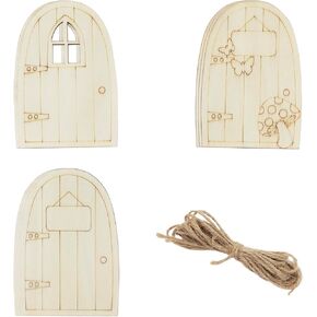 24 Pack Wooden Fairy Door Craft Unfinished Wood Garden Doors Mini Unpainted Fairy House Doors Miniature Garden Door for DIY Fairy Garden Home Decor DIY Craft