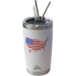 Tumbler 30oz Stainless Steel, Vacuum Insulated w/MagSlider Lid, USA Flag Theme, Double Wall, Keeps Drinks Cold & Hot, Patriotic Gift